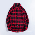 Wholesale Custom Casual Long Sleeved Red Black Men Flannel Plaid Shirt